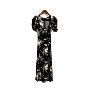 Reformation Lacey Floral Midi Dress Leg Slit Isabella Black Size 0
